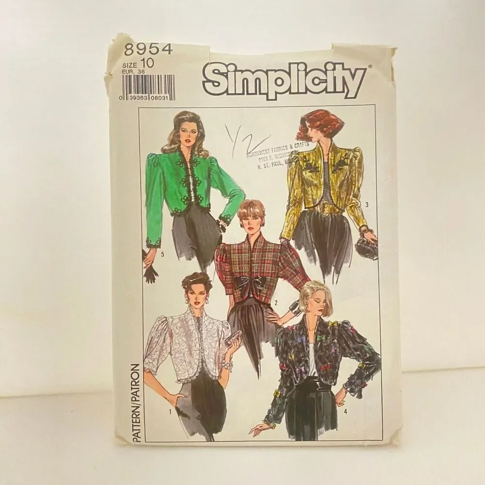 #8954 Simplicity Misses Lined Jacket Sewing Pattern Size 10